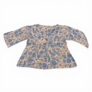 Laura Bianchi Linen Top Womens Large Blue Floral Button Front Italy